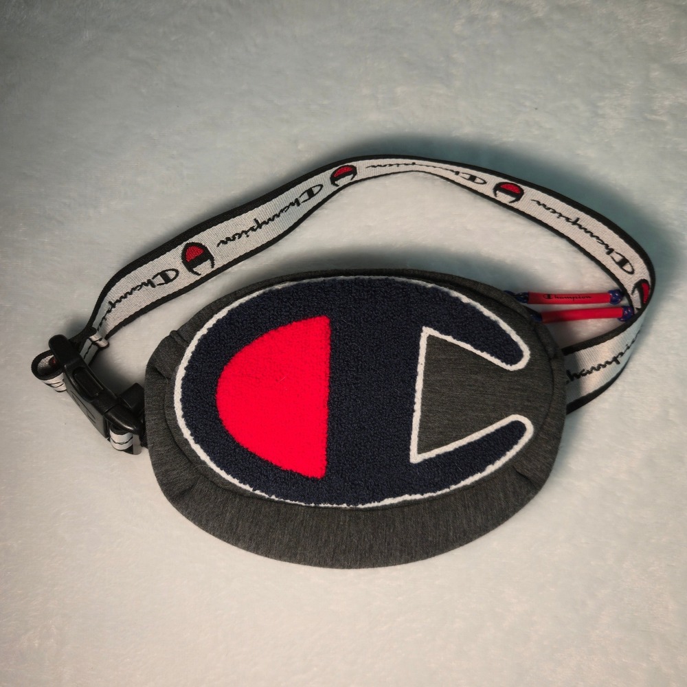 Champion‎ Prime Waist Bag Heather Grey Chenille Logo Fanny Pack Adjustable Strap